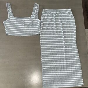 Striped Gray Skirt Set